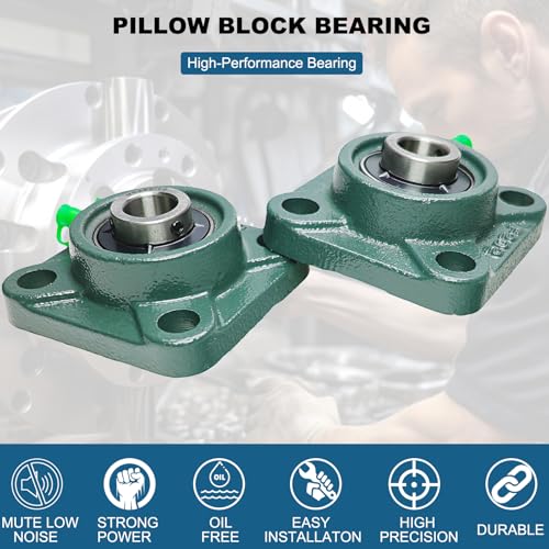 Image of 4 Pack UCF202-10 Pillow Block Bearing - Square Flange 4 Bolt Bearing - Bearing Steel with 5 /8 inch Bore - Self Alignment (UCF202-10)
