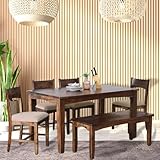 EXCEL HOME 6-Seater Dining Room Set, Solid Wood Table with 4 Chairs and Bench,