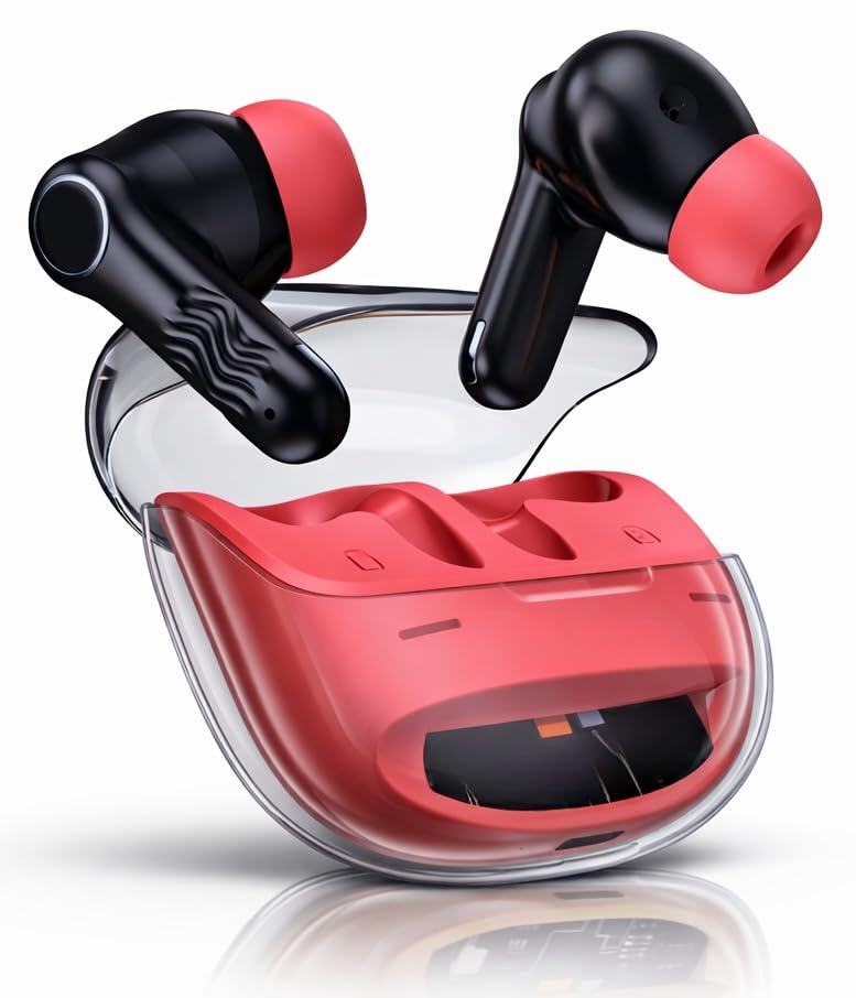 Image of Crysta Gaming TWS Earbuds - Ultra Low Latency 40ms, Bluetooth v5.49+ENC for Clear Calling, 50Hr Playtime, Bass Boosted, Premium Wireless Headphone, Touch Control, IPX4 & Voice Assistance. (RED)