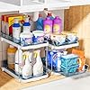 Delamu 2-Tier Multi-Purpose Bathroom Under Sink Organizers and Storage, Stackable Kitchen Pantry Organization, Pull Out Medicine Cabinet Organizer with Movable Dividers, Blue, 2 Pack #4