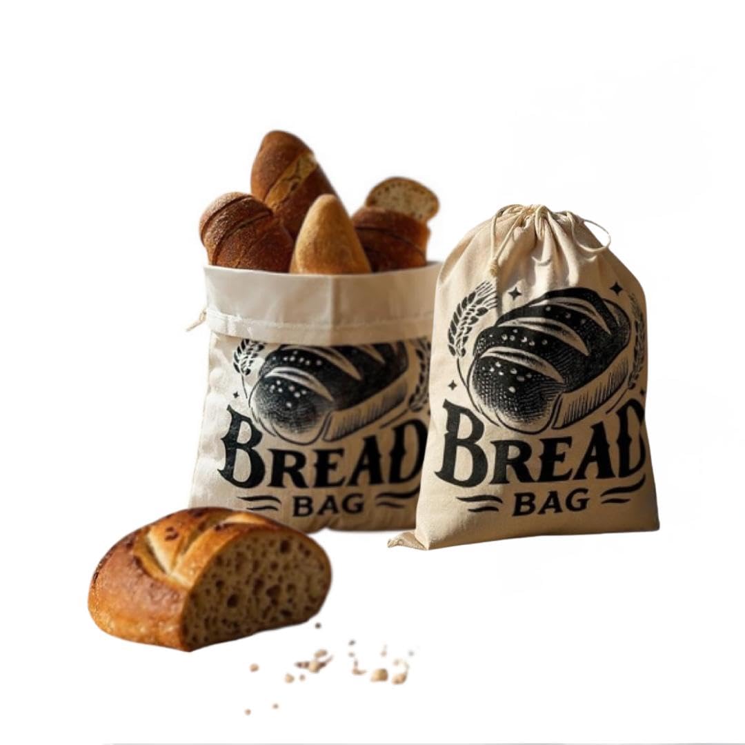 Premium Organic Bread Bags for Homemade & Sourdough Loaves - 2 Pack XL (12x17 Inch) - Reusable Linen Storage with Inner Lining - Keeps Bread Fresh Longer - Eco-Friendly & Durable