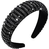 Velvet Padded Rhinestone Headband for Women Crystal Embellished Hair Hoop Races Goth Wedding Headpiece Fashion Hair Accessory