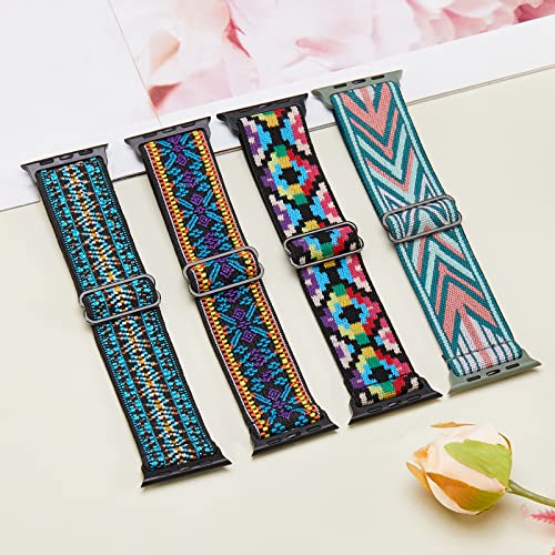 Image of 4 Pack Stretchy Solo Loop Compatible with Apple Watch Bands 38mm 40mm 41mm 42mm 44mm 45mm 46mm 49mm Women Men, Sport Nylon Elastic Straps Wristbands for iWatch Series 11 10 9 8 7 6 5 4 11 Ultra /SE 3 2