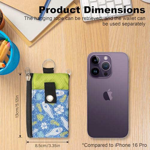 Image of Minimalist RFID Wallet with Lanyard, Multi-functional ID Case with 2 Zipper Pockets and Key Chain for Men and Women, Tactical Badge Pouch Cards Holder, Coin Purse for Travel Sports - Two-Tone
