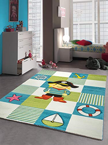 Teppich-Traum Kinderteppich Spielteppich Kinderzimmerteppich Pirat in türkis grün Creme Größe...