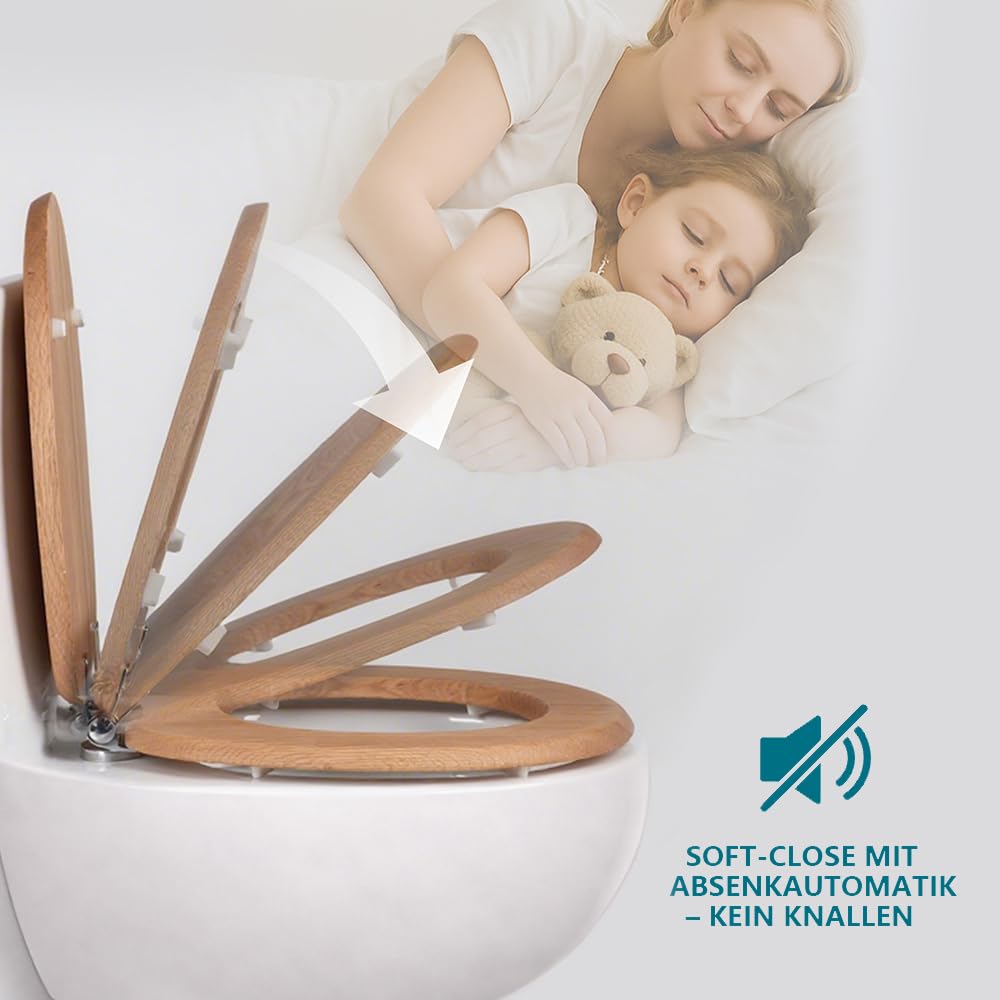 WC-Sitz aus Massivholz – Eiche, mit Absenkautomatik, Schnellverschluss & Easy-Clean, Soft-Touch – PIKLiDS