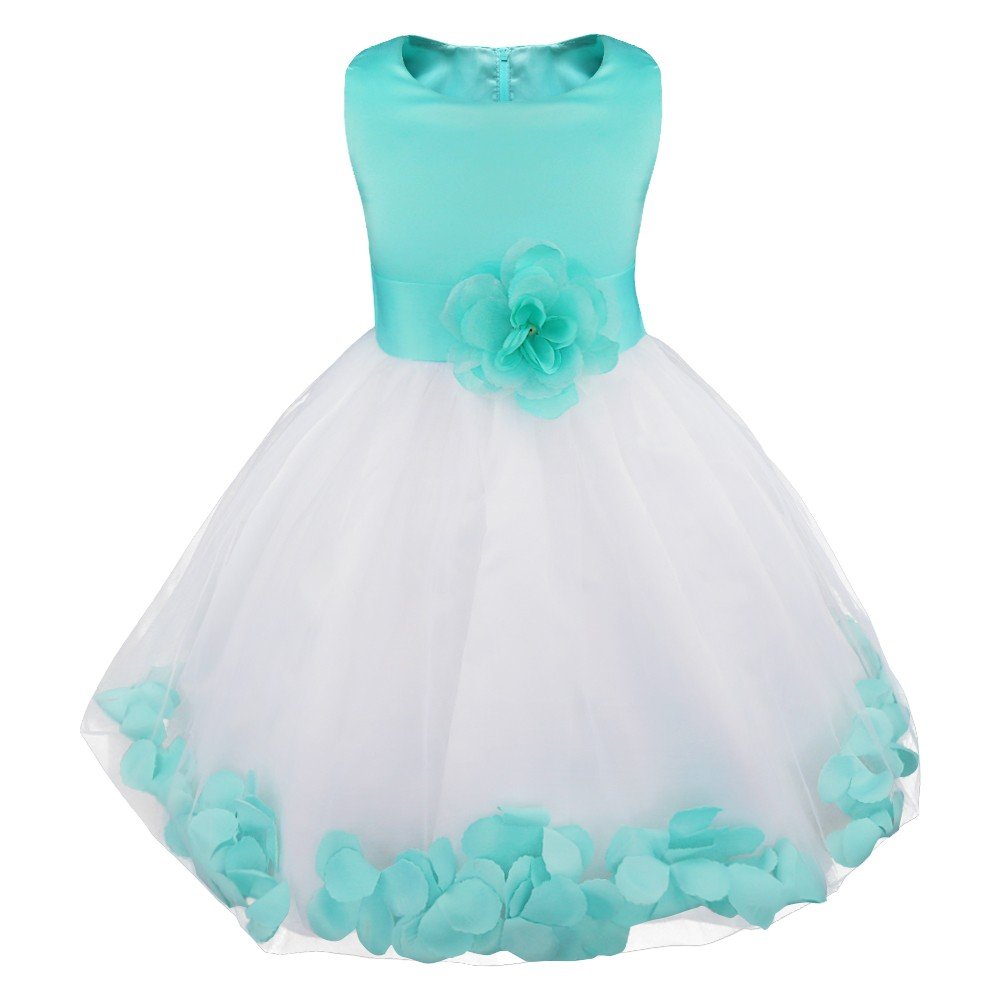 CHICTRY Petals Bow Princess Wedding Bridesmaid Formal Pageant Party Flower Girls Dresses Turquoise 14 Years