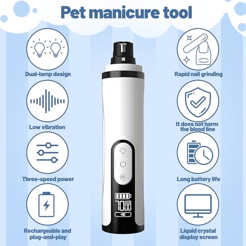 Heusom Groom Pro Nail Grinder – Dog Nail Grinder with 3-Speed Adjustment, Built-In LED Light, USB Rechargeable Design, and Replaceable Grinding Heads, Suitable for Both Dogs and Cats - Image 6
