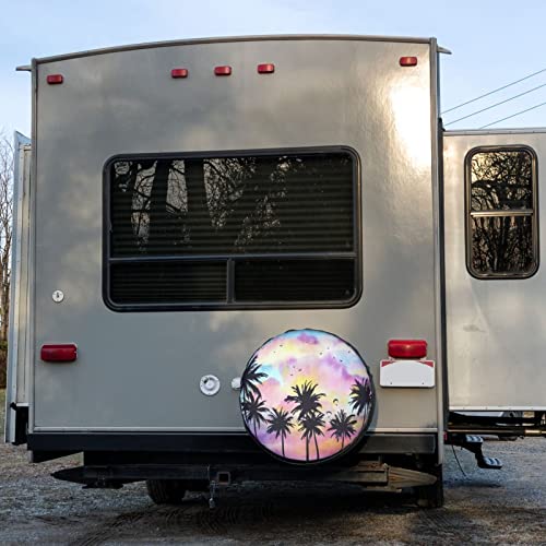 Image of Tropical Palm Tree Painting Spare Tire Cover Dust-Proof Wheel Tire Cover Fit Trailer, RV, SUV and Many Vehicle 15 Inch