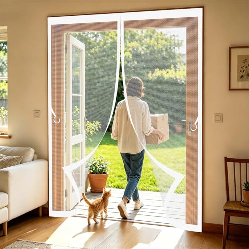 Cortina Mosquitera 85 x 280 cm Malla Imanes de Poliéster Imanes, Se Cierra Automáticamente Mosquiteras Magneticas Cortina Protección Contra Insectos para Cocina, Comedor, Blanco