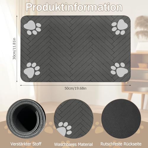 Napfunterlage - Hundenapf Unterlage für Hunde und Katzen, Saugfähige und Schnelltrocknende Futternapfmatte, rutschfeste und Waschbare Haustierfuttermatte in Dunkelgrau, 30 x 50 cm