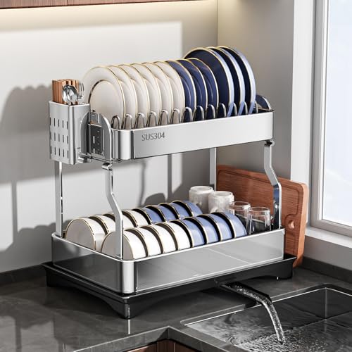 La Mejor Selección de Escurridor de acero inoxidable que Puedes Comprar On-line. 47 Tofaney Escurridor de Trastes Acero Inoxidable sobre Fregadero Organizador de Platos Tubería 360° Porta Secador de Cubiertos Grande Mueble para Trastes de Cocina