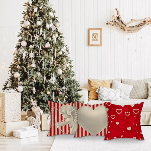 Autrucker Merry Christmas Red Christmas Hearts Throw Pillow Covers 18 x 18 Inch,Holiday Decorations Throw Pillow Covers for Couch Sofa Home Farmhouse - Image 4