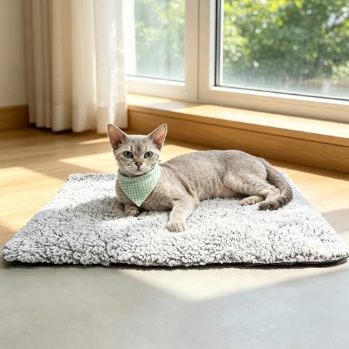 MORA PETS Self Warming Cat Mat Ultra-Soft Heating Pad for Indoor Cats Kittens & Small Dogs No Electricity Thermal Blanket Pet Heated Bed with Removable Washable Cover & Non-Slip Base Size S