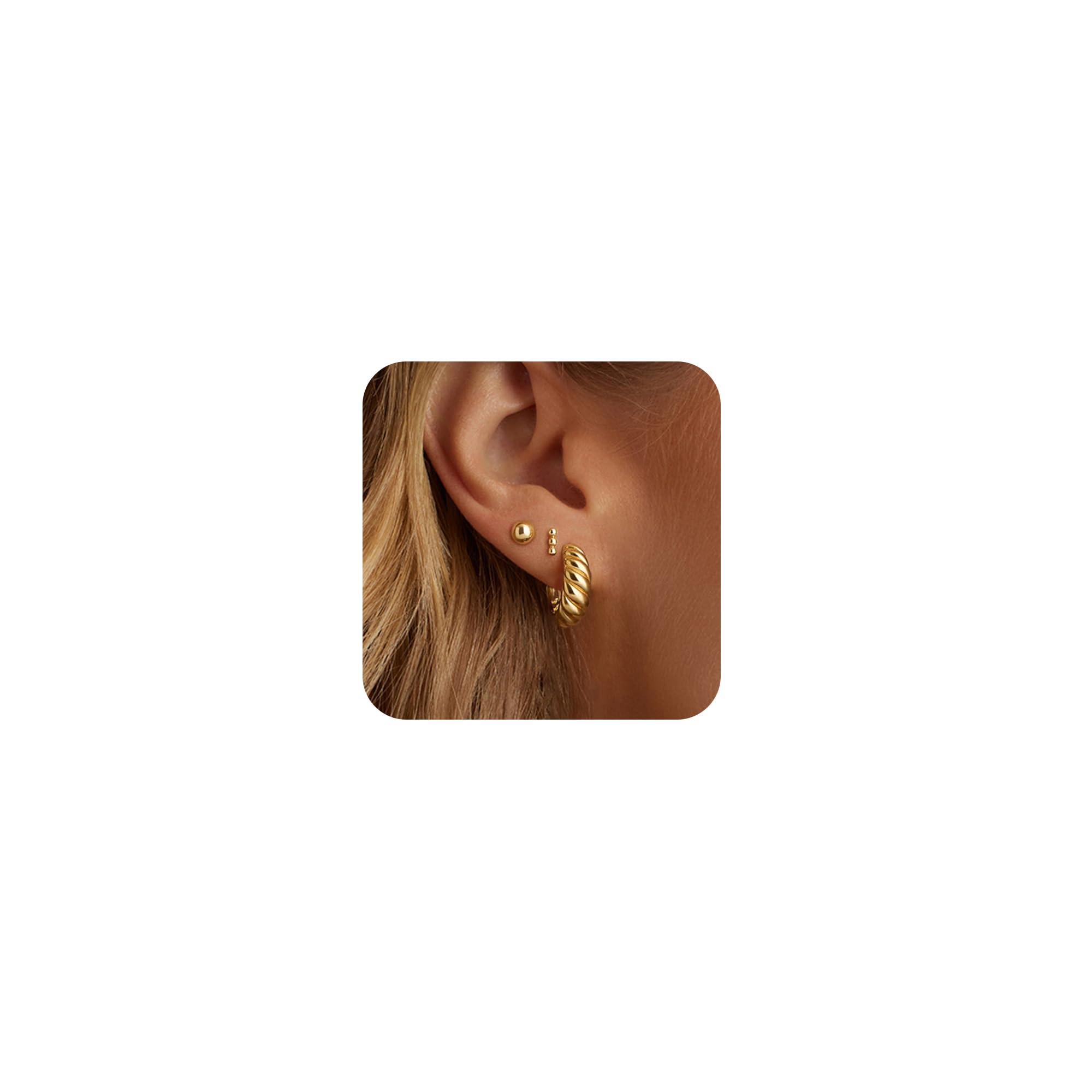 Freekiss Pairs Gold Hoop Earrings Set Dainty Stud Earrings - Main Image