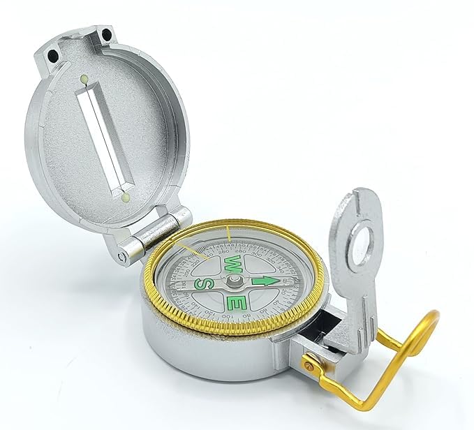 Multifunctional Military-Level Camping Compass, Waterproof Hand-Held Compass, Map Measure Distance Calculator for Hiking, Camping, Backing - 1 Pcs (Silver)