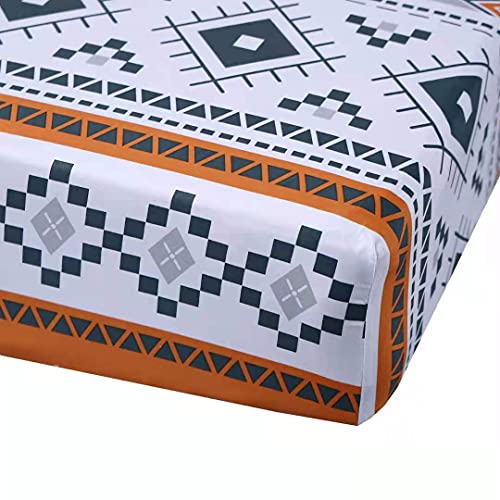 Mag Colorful Bohemian Bed Sheet, Retro Orange Printed Boho, Microfiber Bedding Sheet Set With1 Fitted Sheet And 2 Pillowcases thumb #4
