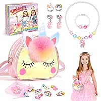 Hapikids Einhorn Geschenke für Mädchen 2 3 4 5 6 Jahre Einhorn Spielzeug ab 4 Jahre Mädchen Kinderschmuck Set Handtasche Schmuckset Prinzessin Ankleiden Geburtstagsgeschenk für Party Dress Up Geschenk