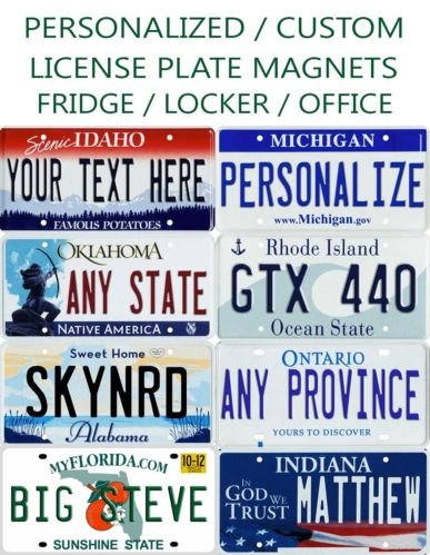 BNLP Personalized Mini License Plate Fridge/Hot Wheels/Car Magnet Any State/Province/Team Any Text 
