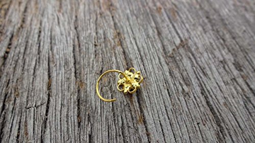 Emerald Nose Stud Crock Screw Flower Ring Gold Unique Indian Piercing Cz Simulated Diamond Jewelry, Green,White,Emerald #TOP4