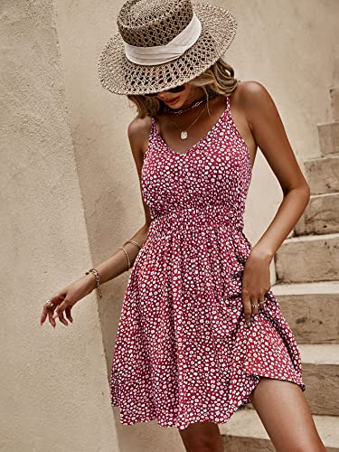 Sweatyrocks Women's Boho Floral Print Spaghetti Strap Cami Dress Casual Flare Short Dresses Burgundy S #TOP28