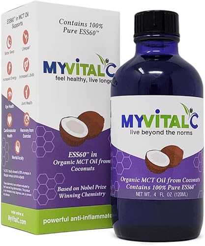 MyVitalC Aceite orgánico MCT derivado de coco – Suplemento antioxidante puro ESS60 – para antienvejecimiento, oxidación, longevidad, sueño, más