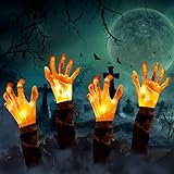 DULEFUN 4pcs Halloween Zombie Hands Pathway Lights, Waterproof Zombie Arm Stakes Lights for Scary Halloween Outdoor Decorations Yard Garden Lawn Graveyard Outside Decor