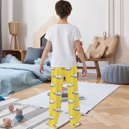Boy's Pants Fur Seal Fish Yellow Dot Jogger Pants Elastic Waist Long Bottoms Trousers with Pockets 6-14 Years3