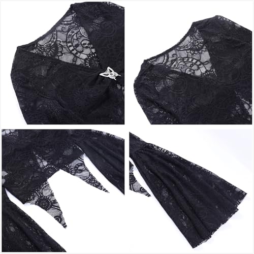 Image of Goth Bolero Shrug Women Lace Sheer Mesh Gothic Flare Sleeve Emo