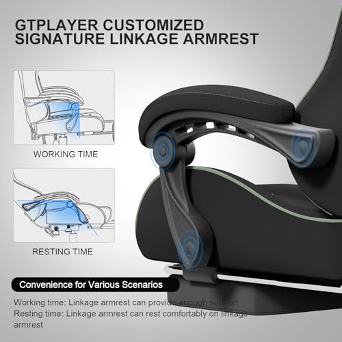 Image of GTPLAYER Gaming Chair, Computer Chair with Footrest and Lumbar Support, Height Adjustable Game Chair with 360-Swivel Seat and Headrest and for Office or Gaming (Green, Fabric)