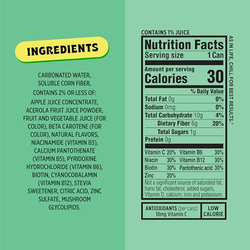 Image of Popwell Ginger Pop Better-For-You Prebiotic Soda, with 6g Fiber, 1g Sugar, Vitamins and Immunity Support, 12 fl oz Cans (pack of 12)