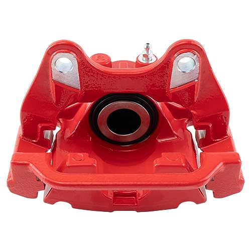 Image of TRQ Rear Brake Pad & Rotor Kit Slotted X Drilled Performance Red Premium G-Coated Ceramic Driver & Passenger Side Compatible with 07-14 Cadillac Chevrolet GMC