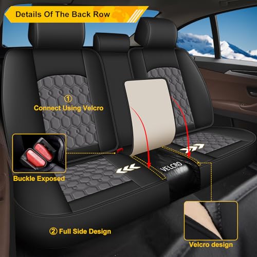 Image of Car Seat Covers for Nissan Sentra 2008-2026 2027 Full Set Faux Leather | Waterproof Breathable Scratch Resistant 360 Wrap Airbag Compatible Easy Clean (5 Seats,Black & Grey)