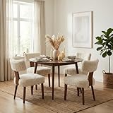 EURUIS Mid-Century Modern Dining Chairs Set of 4, Upholstered Fur Fabric Kitchen Chairs with Curved Backrest, Farmhouse Dining Room Chairs with Solid Wood Legs, Easy Assembly, Ivory