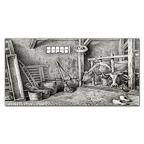 Décoration d'intérieur salon : photo sur verre acrylique de vache au format panoramique