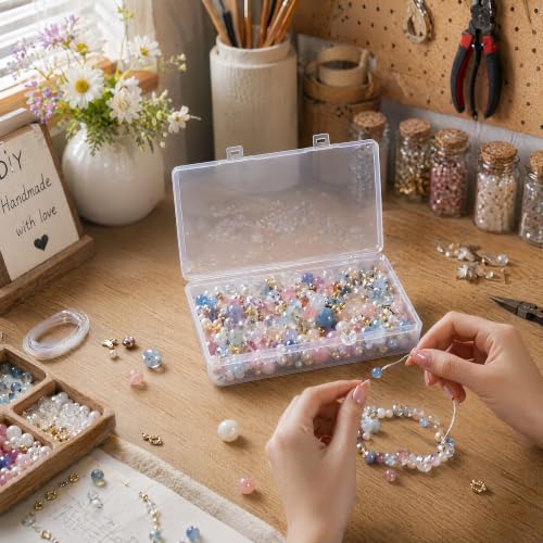 Image of 4-Pack Clear Plastic Boxes with Lids for Desk Supplies