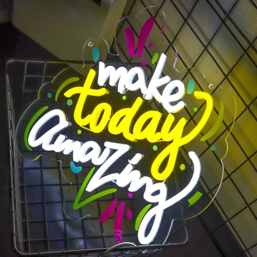 Image of Make Today Amazing Neon Signs Inspirational Letter Neon Lights Wall Decor for Classrooms Offices Bedroom Home Gift Art for Boys Girls Family-13 x 12.2 IN-USB Powered-Acrylic