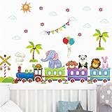 WOHAHA ウォールステッカー ジャングルの動物たち おしゃれ トレインステッカー 風船 南国の木々 雲 太陽 ウォールシール 防水すてっかー 剥がせる 壁に貼る 子供 こども部屋 house wall stickers decor 御洒落 ウォールデコ 居間の家庭装飾品 粘着剤付き