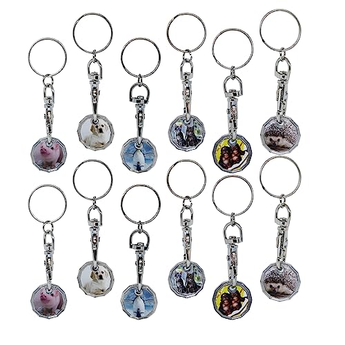12pk Shopping Trolley Token Key Ring, 12pk Mixed Animals