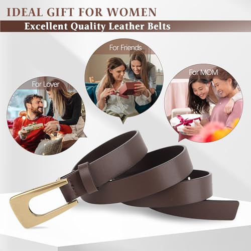 Womens Belts for Jeans Fashion Leather Waist Belts with Gold Buckle, Slide Loop3