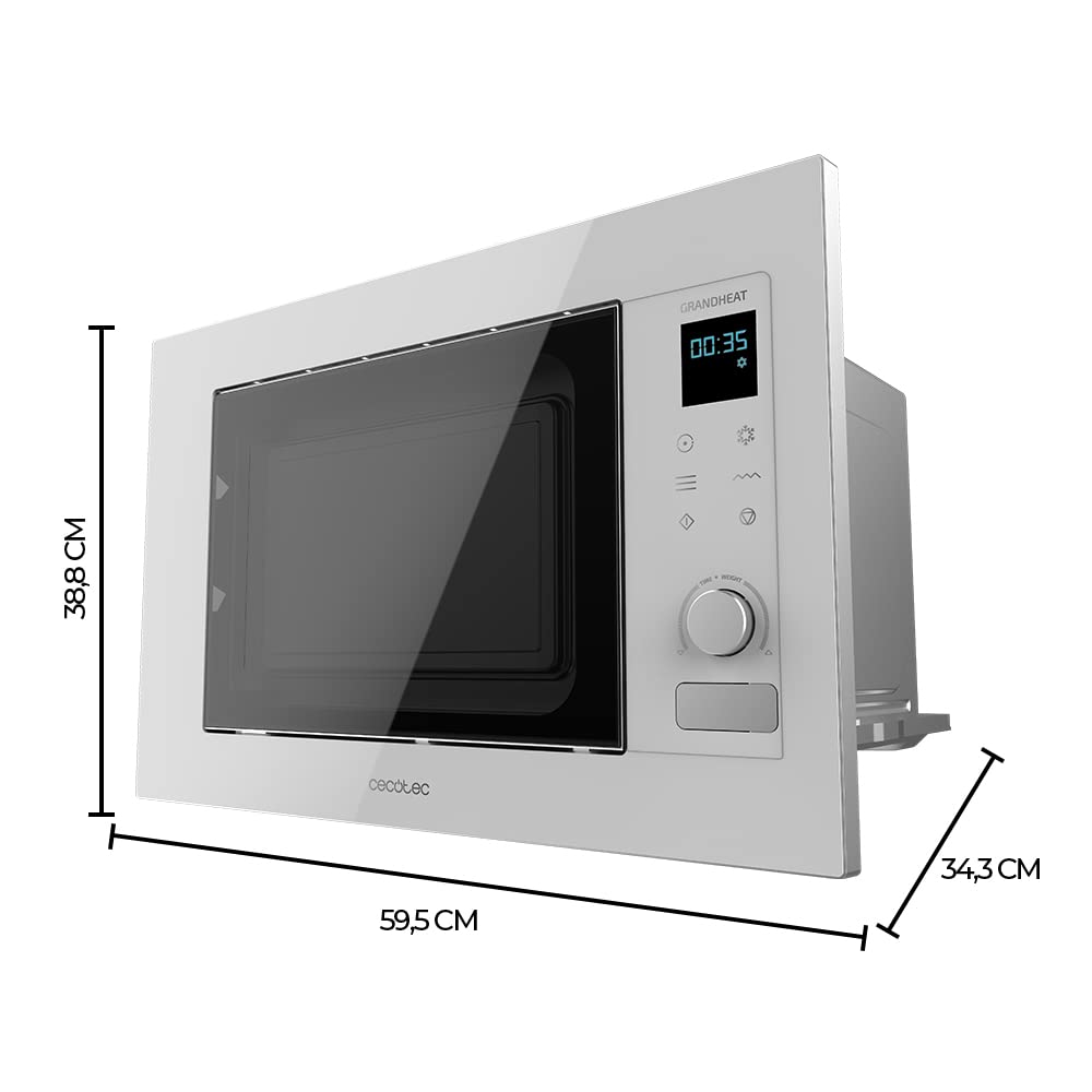 Cecotec Micro-Ondes Encastrable avec Grill Grandheat 2090 Encastrable Touch White, 1200 W, 21 Litre, Numérique, Tactile, Tactile, 8 Fonctions, Minuterie, Intérieur Revêtu de Céramique, Blanc