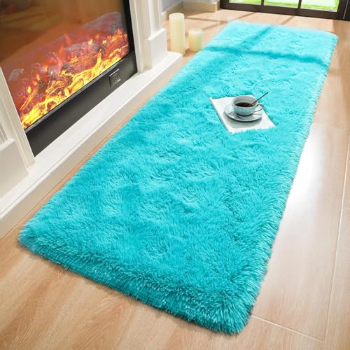 Image of Carpet for Hallway, Kitchen, and Modern Interiors, Cozy Shag Runner for Living Room, Entryway & Office Decor Size 2x5 feet Turqoise