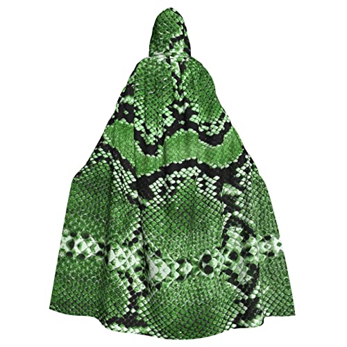 COMAAM Cape à capuche verte en peau de serpent pour adulte - Costume de jeu de rôle, Peau de serpent verte, taille unique
