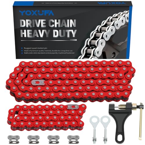 YOXUFA 420 Chain for Mini Bike Coleman CT200U CT200U-EX BT200X Baja Warrior MB200 Massimo 196cc 200cc Predator 212 Red Parts Jackshaft Front 42 Link + 90 Link Rear Drive Chain