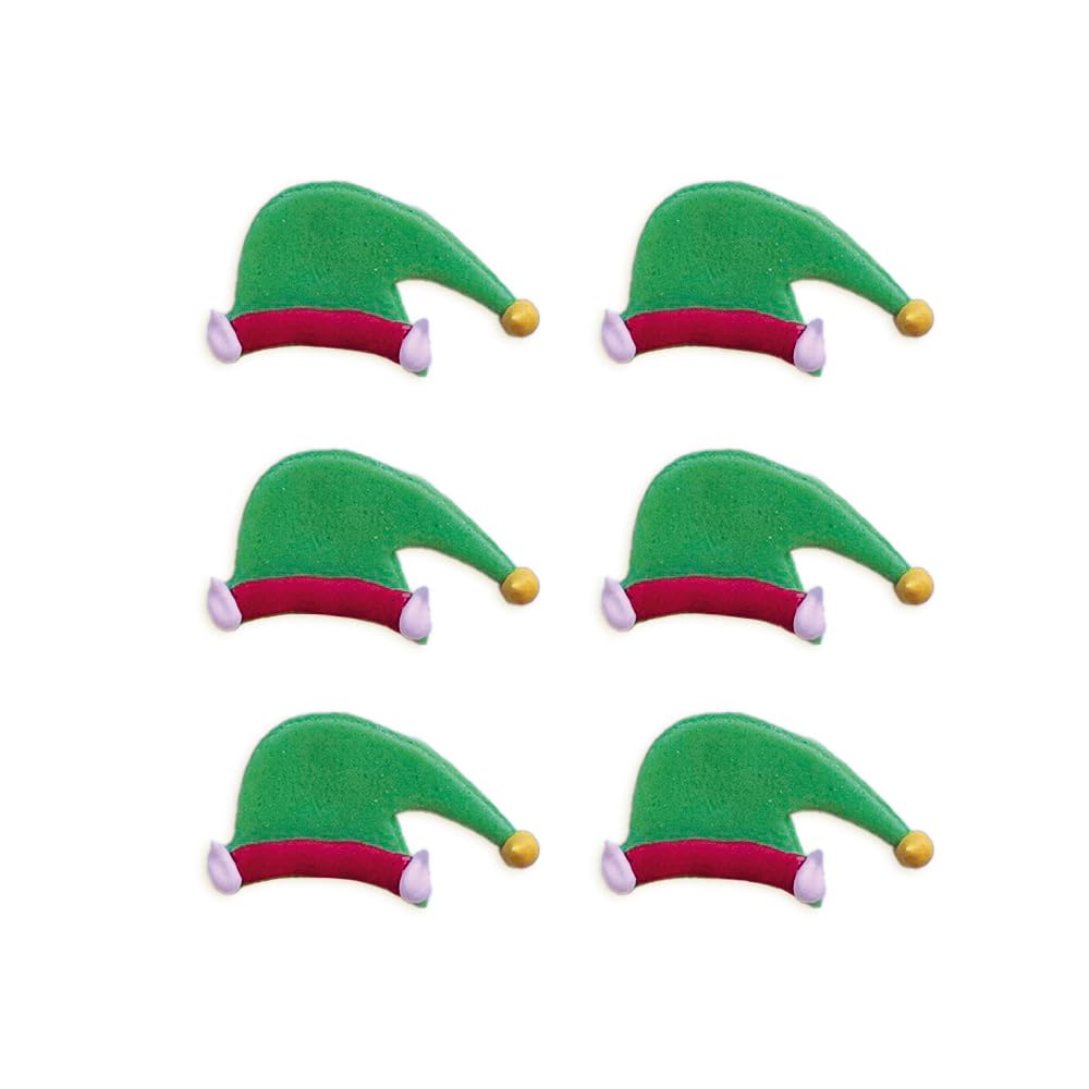 Anniversary House 6pcs Christmas Elf Edible Cake Toppers - Handcrafted Fondant Sugar Decorations for Cupcakes, Muffins & Themed Cakes - 5cm SFX386