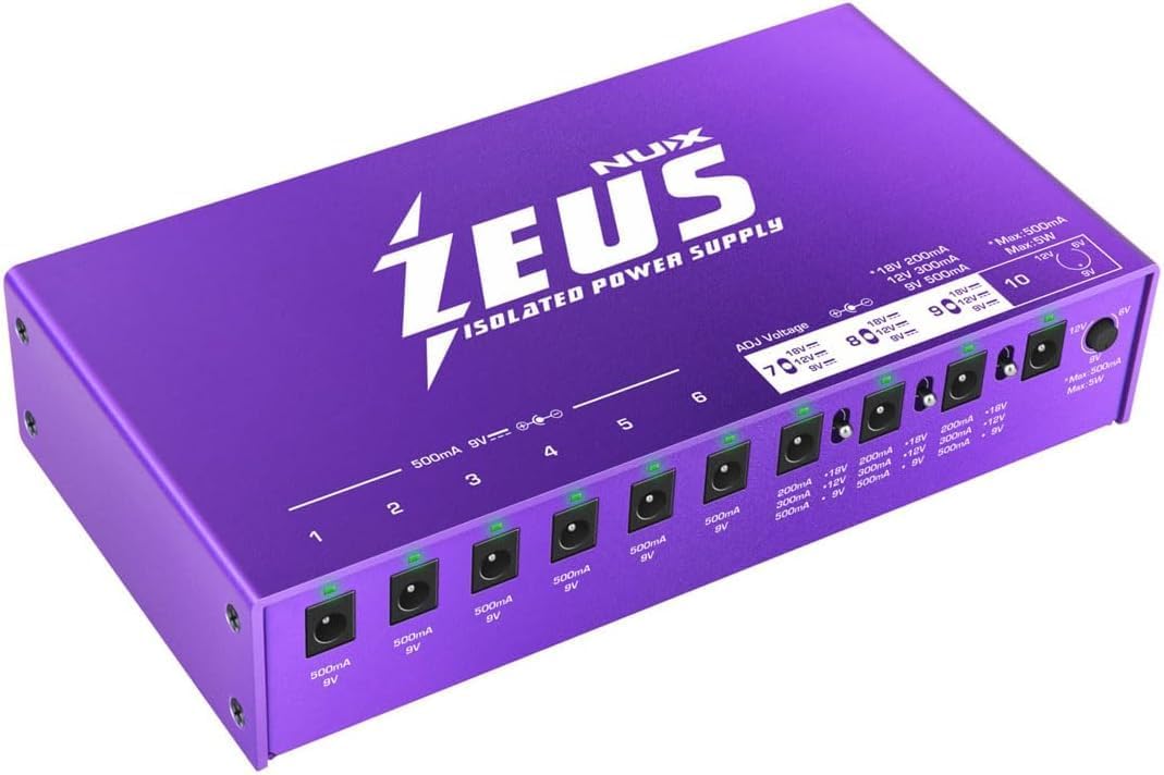 Briskdrop NUX Zeus 10-Output Isolated Power Supply - Bundle with 2 Pig Hog Instrument Cables, 2 Patch Cables and Snark Tuner