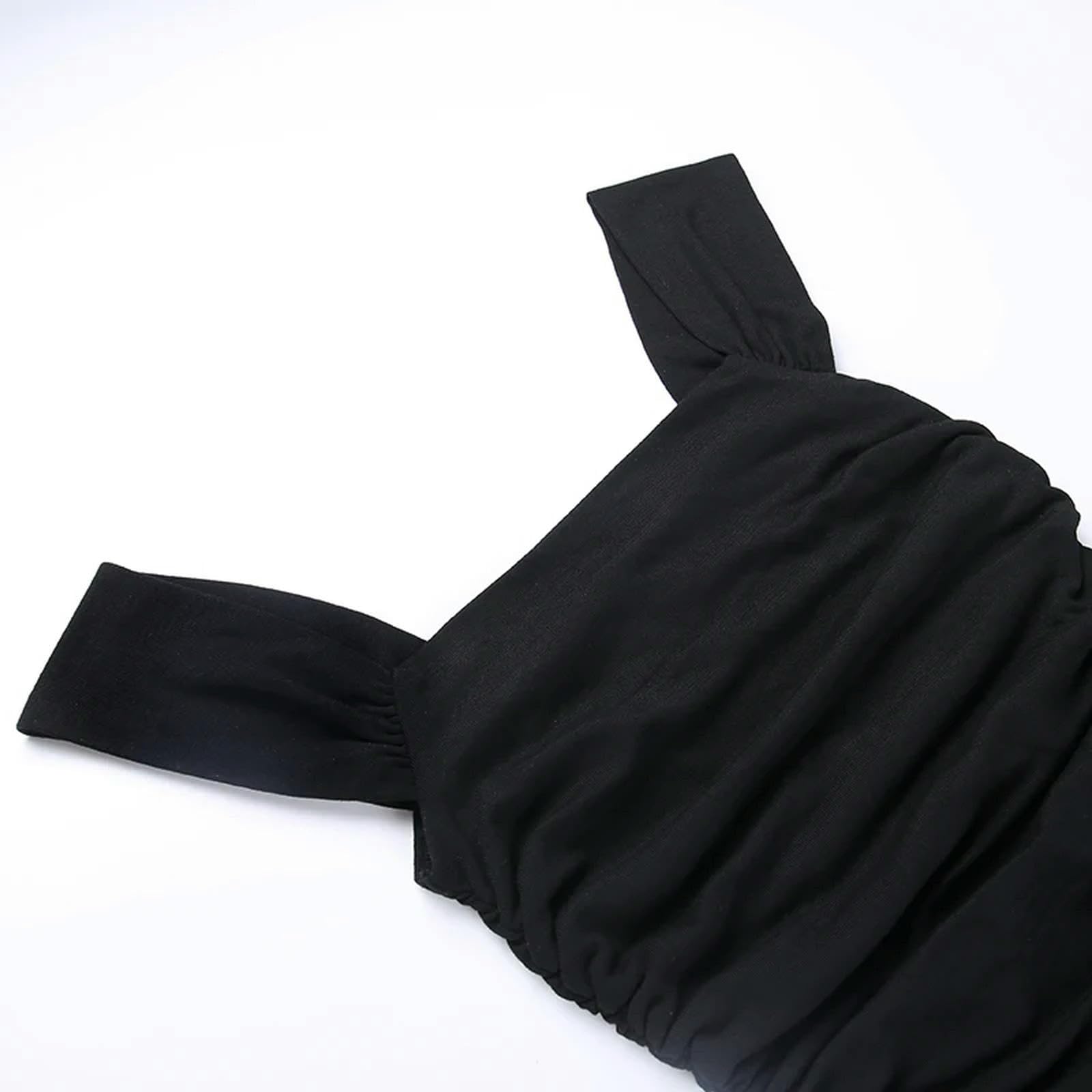 Vestito Lungo da Donna in Chiffon con Scollo a V e Spalline Larghe, con Pieghe estive, Nero, da Festa-Nero-L