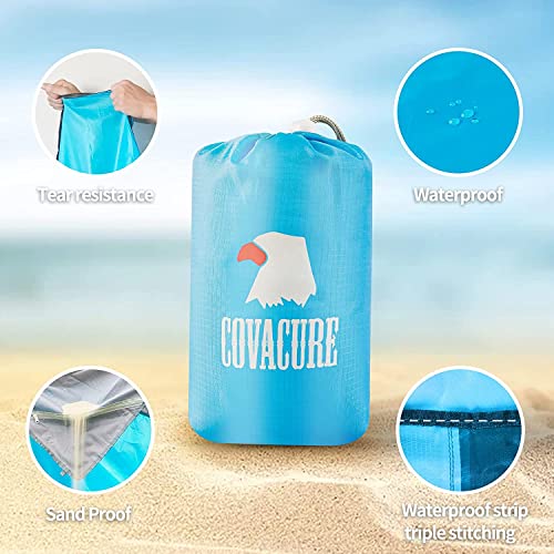 COVACURE Picknickdecke Stranddecke Strandmatte Campingdecke, 210 x 200 cm Wasserdicht, Sanddicht, 0.38kg Ultraleicht & Kompakt für Strand, Camping, Wandern, Picknick (Blau)