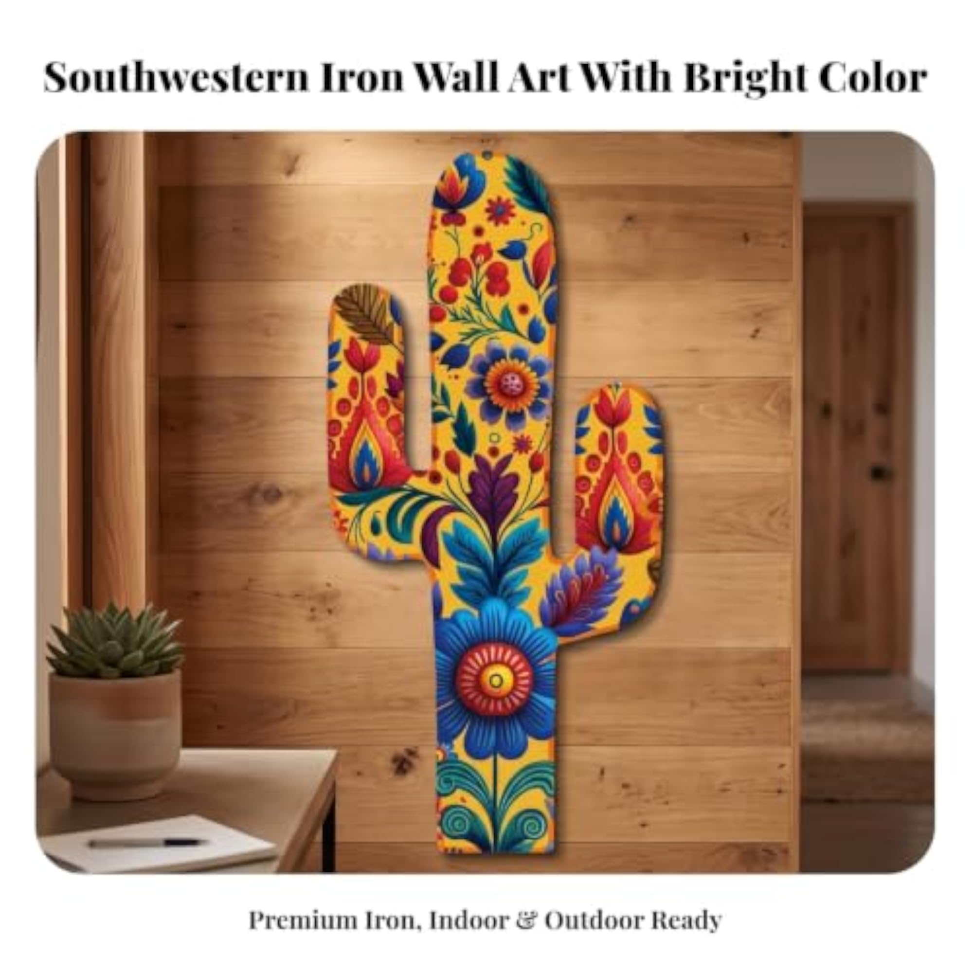 Lightweight Metal Cactus Wall Art for Living Room