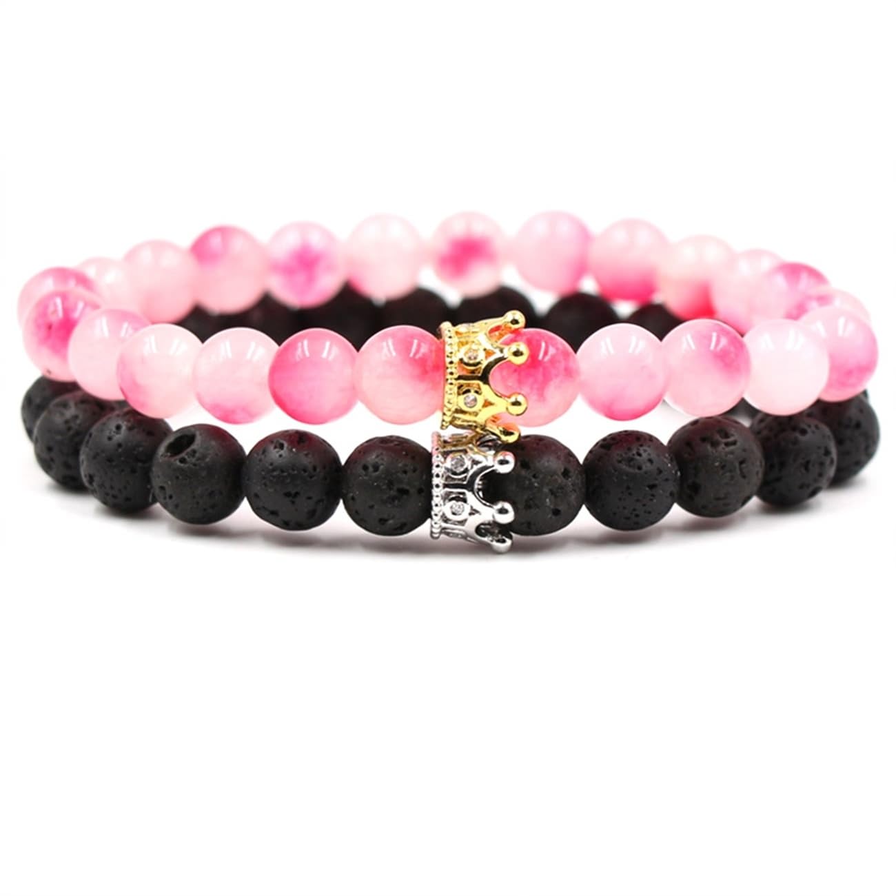 Epinki Naturstein Armbänder Krone mit Zirkonia für Damen & Herren, 8mm Echten Natursteinen Perlenarmband Herren mit Edelsteinen, Tolle Geschenkidee Handgemacht, 19CM